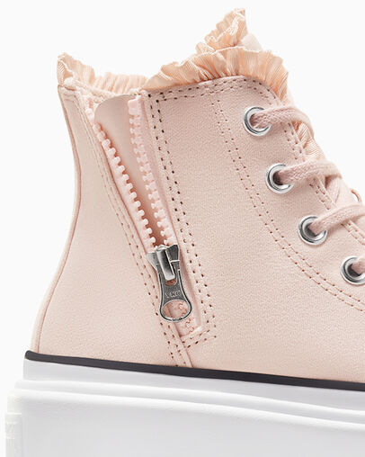 Pink / White Converse Chuck Taylor All Star Lugged Lift Ruffles Kids' Sneakers Singapore | C-09861729