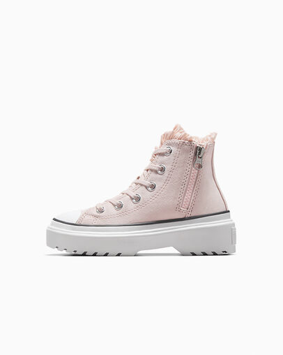 Pink / White Converse Chuck Taylor All Star Lugged Lift Ruffles Kids' Sneakers Singapore | C-13967489