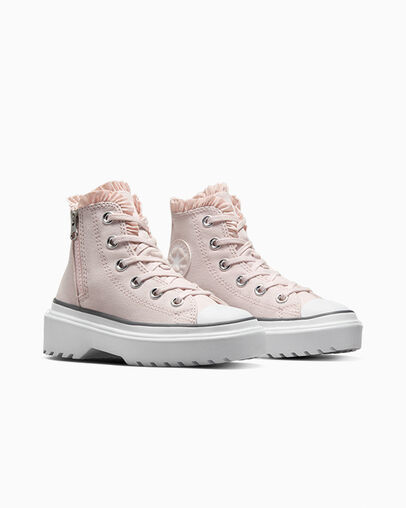 Pink / White Converse Chuck Taylor All Star Lugged Lift Ruffles Kids' Sneakers Singapore | C-13967489