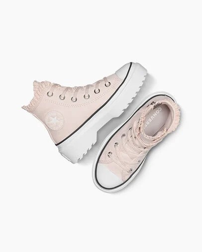 Pink / White Converse Chuck Taylor All Star Lugged Lift Ruffles Kids' Sneakers Singapore | C-13967489