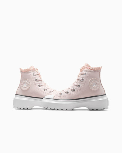 Pink / White Converse Chuck Taylor All Star Lugged Lift Ruffles Kids' Sneakers Singapore | C-13967489