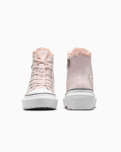 Pink / White Converse Chuck Taylor All Star Lugged Lift Ruffles Kids' Sneakers Singapore | C-13967489