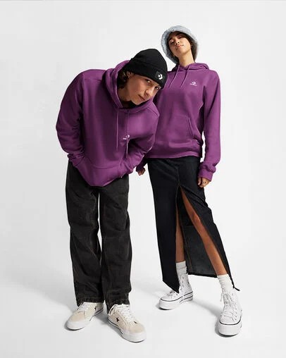 Purple Converse Go-To Embroidered Star Chevron Standard-Fit Fleece Men Hoodie Singapore | C-45867039