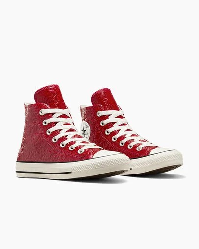 Red Converse Chuck Taylor All Star Crinkled Leather Women Sneakers Singapore | C-30418279