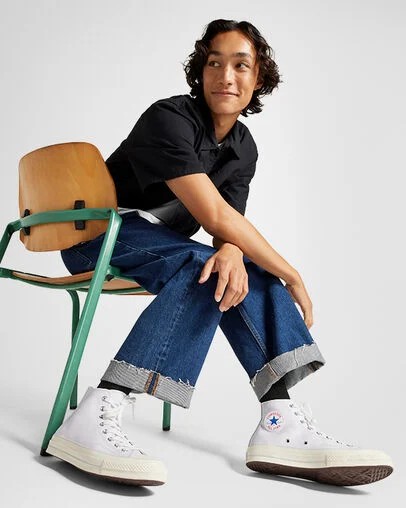 White Converse Chuck 70 Leather Men Sneakers Singapore | C-49276819
