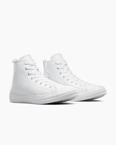 White Converse Chuck Taylor All Star Leather Women Sneakers Singapore | C-02148569