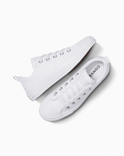 White Converse Chuck Taylor All Star Malden Street Leather Kids' Sneakers Singapore | C-09823679