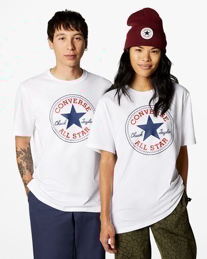 White Converse Go-To All Star Patch Standard-Fit Women T Shirts Singapore | C-35147629