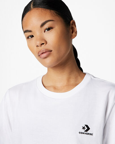White Converse Go-To Embroidered Star Chevron Standard-Fit Men T Shirts Singapore | C-31469509