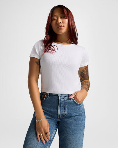 White Converse Ribbed Slim Women T Shirts Singapore | C-49027159