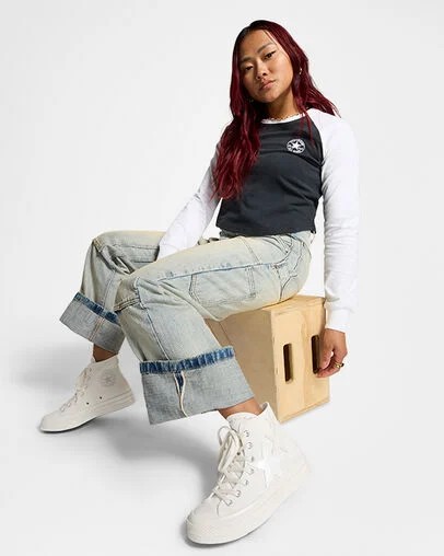 White / Beige Converse Chuck 70 Stars Women Sneakers Singapore | C-82740539