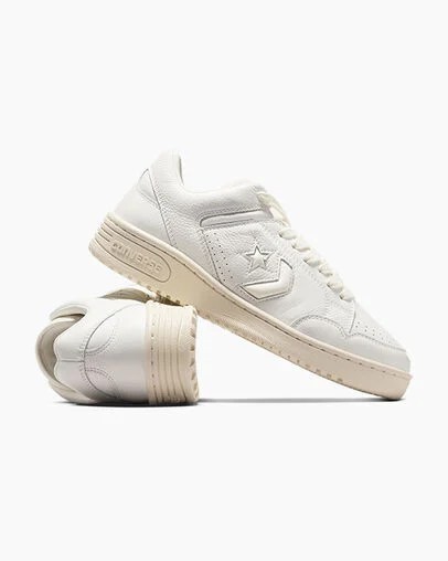 White / Beige Converse Weapon Mono Leather Women Basketball Shoes Singapore | C-12659749
