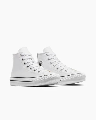 White / Beige White / Black Converse Chuck Taylor All Star EVA Lift Leather Kids' Platform Shoes Singapore | C-73540269