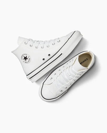 White / Beige White / Black Converse Chuck Taylor All Star EVA Lift Leather Kids' Platform Shoes Singapore | C-73540269
