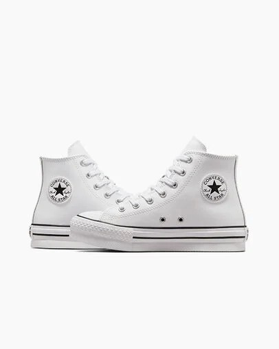 White / Beige White / Black Converse Chuck Taylor All Star EVA Lift Leather Kids' Platform Shoes Singapore | C-73540269