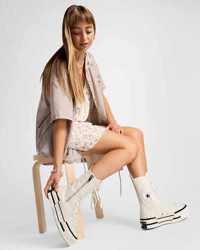 White / Black Converse Chuck 70 Plus XHi Women Sneakers Singapore | C-52473909