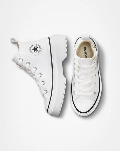 White / Black Converse Chuck Taylor All Star Lugged Lift Platform Kids' Canvas Shoes Singapore | C-08613759