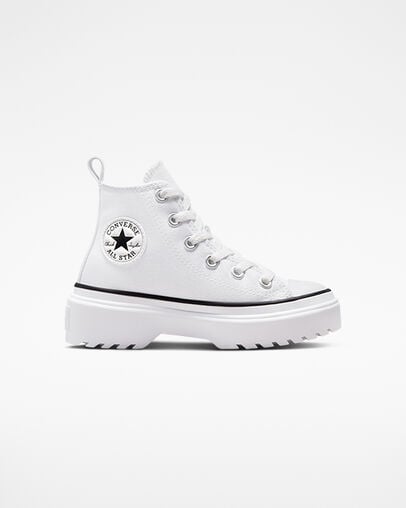 White / Black Converse Chuck Taylor All Star Lugged Lift Platform Kids\' Canvas Shoes Singapore | C-08613759