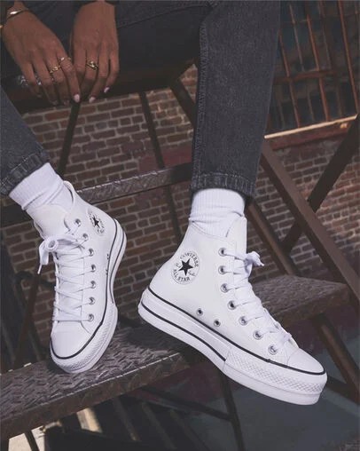 White / Black Converse Chuck Taylor All Star Leather Women Platform Shoes Singapore | C-75360419