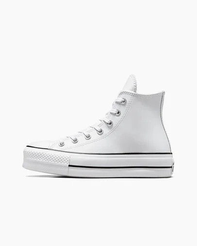 White / Black Converse Chuck Taylor All Star Leather Women Platform Shoes Singapore | C-75360419