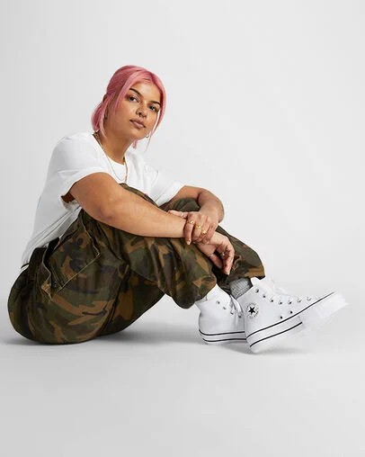White / Black Converse Chuck Taylor All Star Leather Women Platform Shoes Singapore | C-75360419