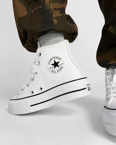White / Black Converse Chuck Taylor All Star Leather Women Platform Shoes Singapore | C-75360419