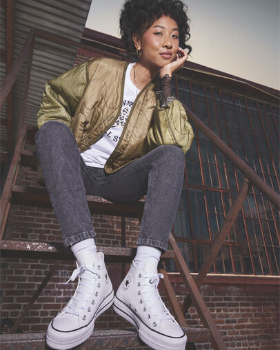 White / Black Converse Chuck Taylor All Star Leather Women Platform Shoes Singapore | C-75360419