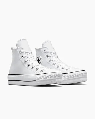 White / Black Converse Chuck Taylor All Star Leather Women Platform Shoes Singapore | C-75360419