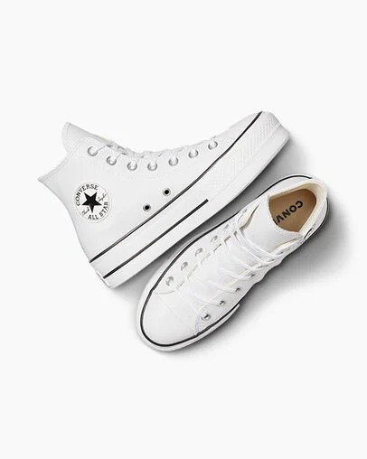 White / Black Converse Chuck Taylor All Star Leather Women Platform Shoes Singapore | C-75360419