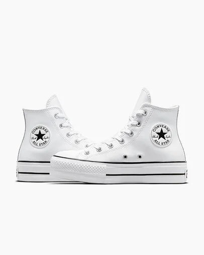 White / Black Converse Chuck Taylor All Star Leather Women Platform Shoes Singapore | C-75360419