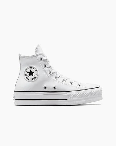 White / Black Converse Chuck Taylor All Star Leather Women Platform Shoes Singapore | C-75360419