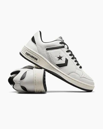 White / Black Converse Weapon Leather Men Tennis Shoes Singapore | C-57629039