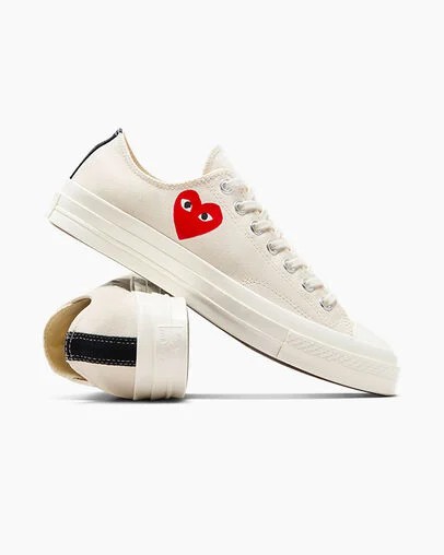 White / Black / Red Converse PLAY Comme des Garçons Single Heart Chuck 70 Men Sneakers Singapore | C-24387509