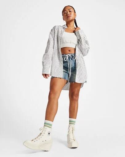 White / Black / White Converse Chuck 70 De Luxe Wedge Women Sneakers Singapore | C-26174809