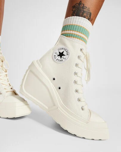 White / Black / White Converse Chuck 70 De Luxe Wedge Women Sneakers Singapore | C-26174809