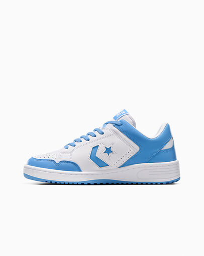 White / Blue Converse Weapon Leather Men Basketball Shoes Singapore | C-87594329