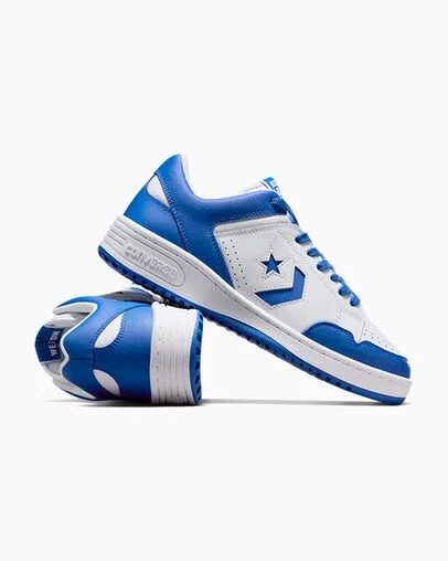 White / Blue Converse Weapon Leather Men Basketball Shoes Singapore | C-39648209