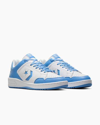 White / Blue Converse Weapon Leather Women Basketball Shoes Singapore | C-67304159