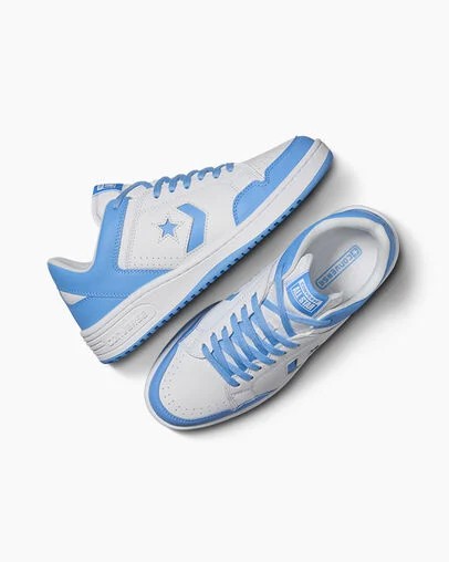 White / Blue Converse Weapon Leather Women Basketball Shoes Singapore | C-67304159
