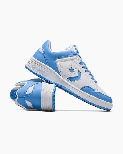 White / Blue Converse Weapon Leather Women Basketball Shoes Singapore | C-67304159