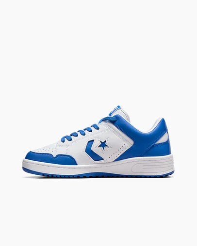 White / Blue Converse Weapon Leather Women Basketball Shoes Singapore | C-69403289