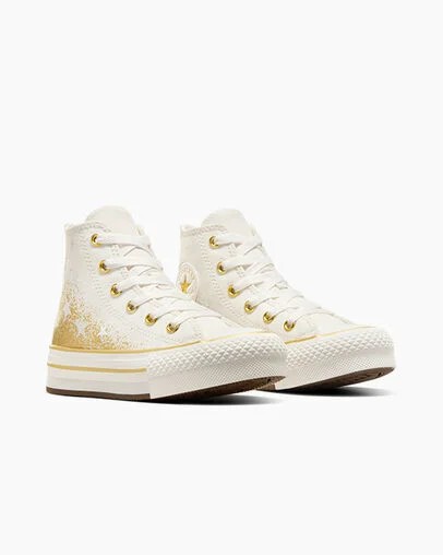 White / Gold Converse Chuck Taylor All Star EVA Lift Kids' Platform Shoes Singapore | C-26197809