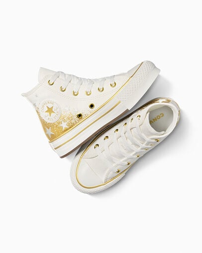 White / Gold Converse Chuck Taylor All Star EVA Lift Kids' Platform Shoes Singapore | C-26197809