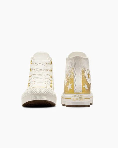 White / Gold Converse Chuck Taylor All Star EVA Lift Kids' Platform Shoes Singapore | C-26197809