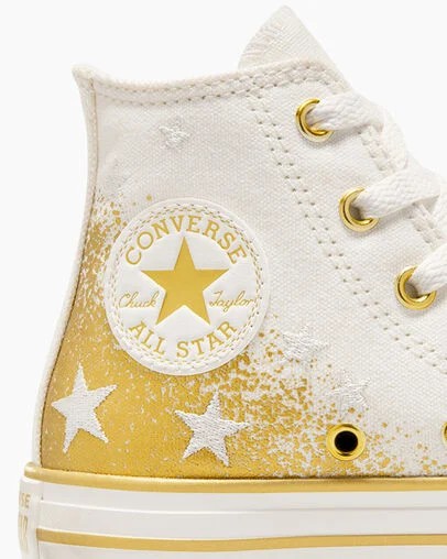 White / Gold Converse Chuck Taylor All Star EVA Lift Kids' Platform Shoes Singapore | C-26197809