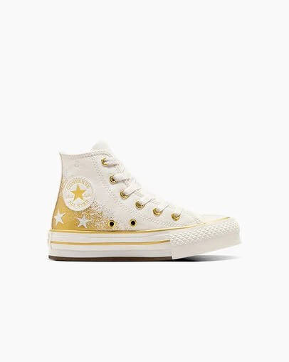 White / Gold Converse Chuck Taylor All Star EVA Lift Kids\' Platform Shoes Singapore | C-26197809