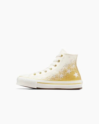 White / Gold Converse Chuck Taylor All Star EVA Lift Kids' Platform Shoes Singapore | C-86790519