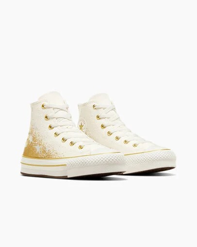 White / Gold Converse Chuck Taylor All Star EVA Lift Kids' Platform Shoes Singapore | C-86790519