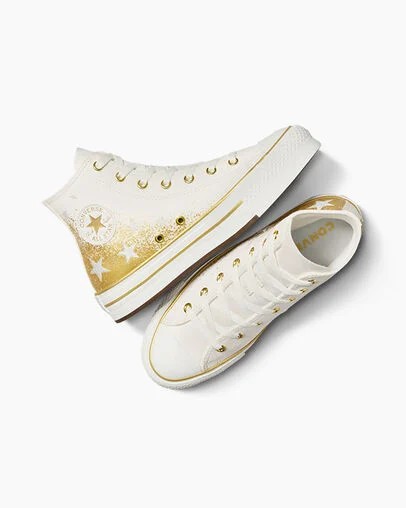 White / Gold Converse Chuck Taylor All Star EVA Lift Kids' Platform Shoes Singapore | C-86790519
