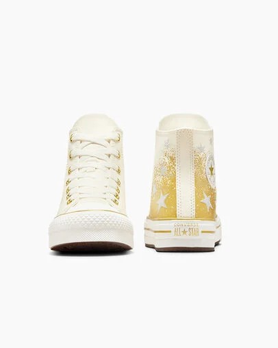 White / Gold Converse Chuck Taylor All Star EVA Lift Kids' Platform Shoes Singapore | C-86790519